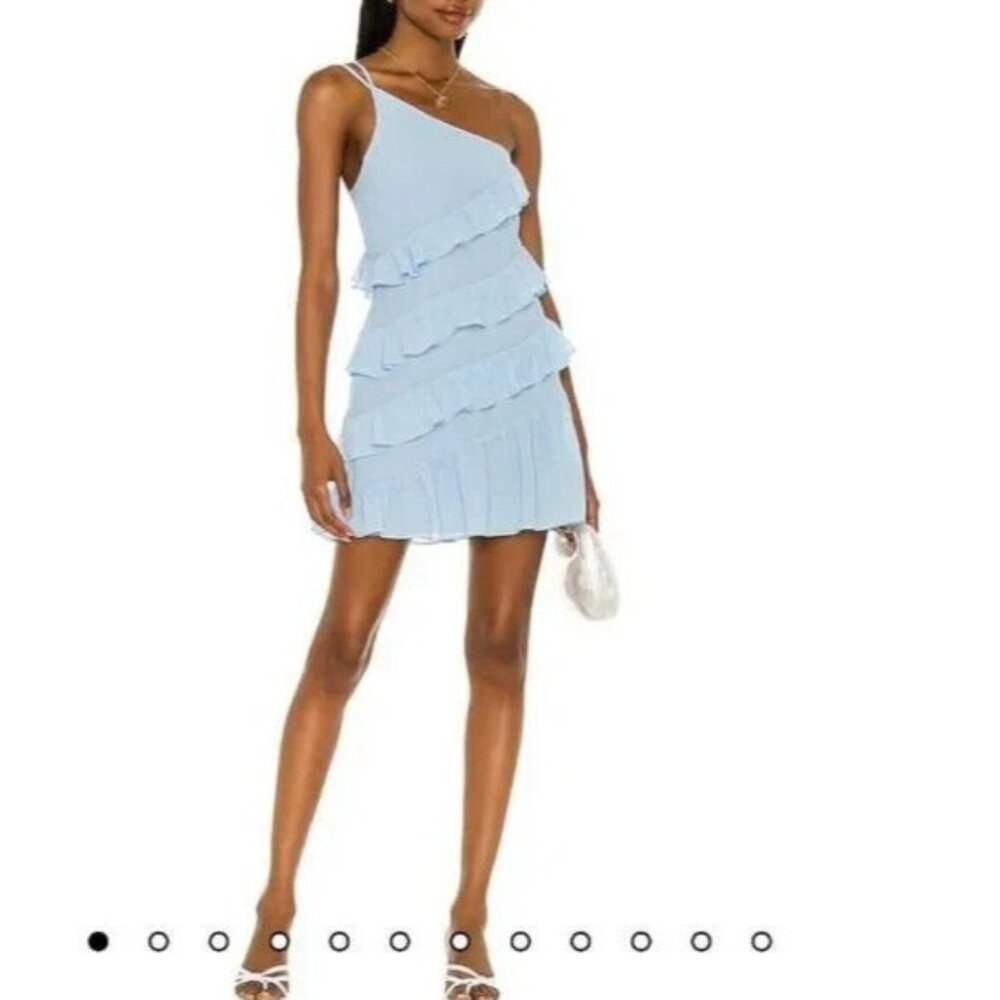 Lovers + Friends Dawn Dress L Large Blue Ruffled Sleevless Flowy Romantic NEW